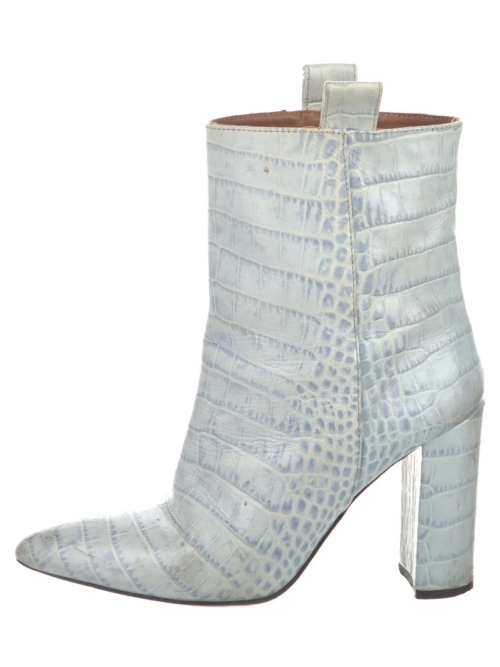 Paris Texas Light Blue Croc-Embossed Pointed Toe Ankle Boot. 39. Good Condition